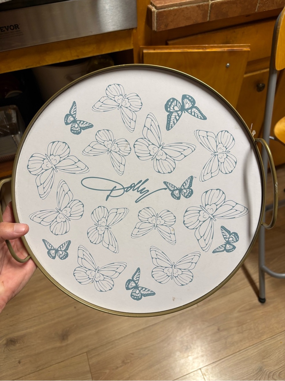 Dollcake Teal Butterfly Round Wall Tray